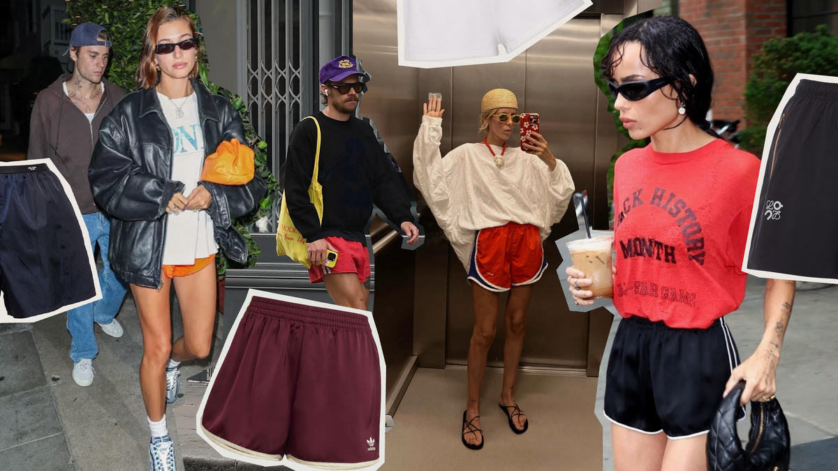 Fashionable individuals wearing summer fashion gym shorts in various styles and colors, showcasing summer trends.