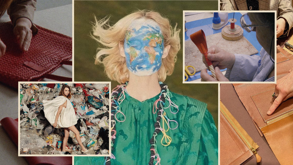 Image showcasing sustainable high fashion trends, featuring eco-friendly materials, recycling, and innovative design.