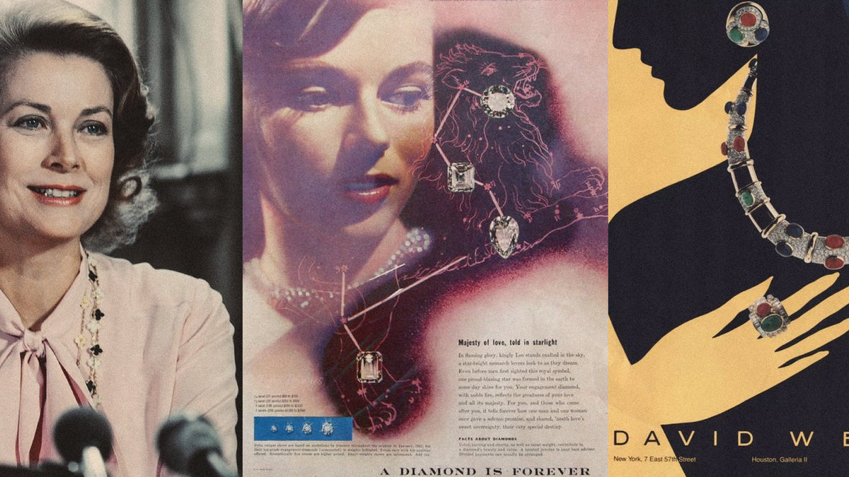 Cool jewelry advertising campaigns showcasing iconic designs and vintage ads in a creative collage.