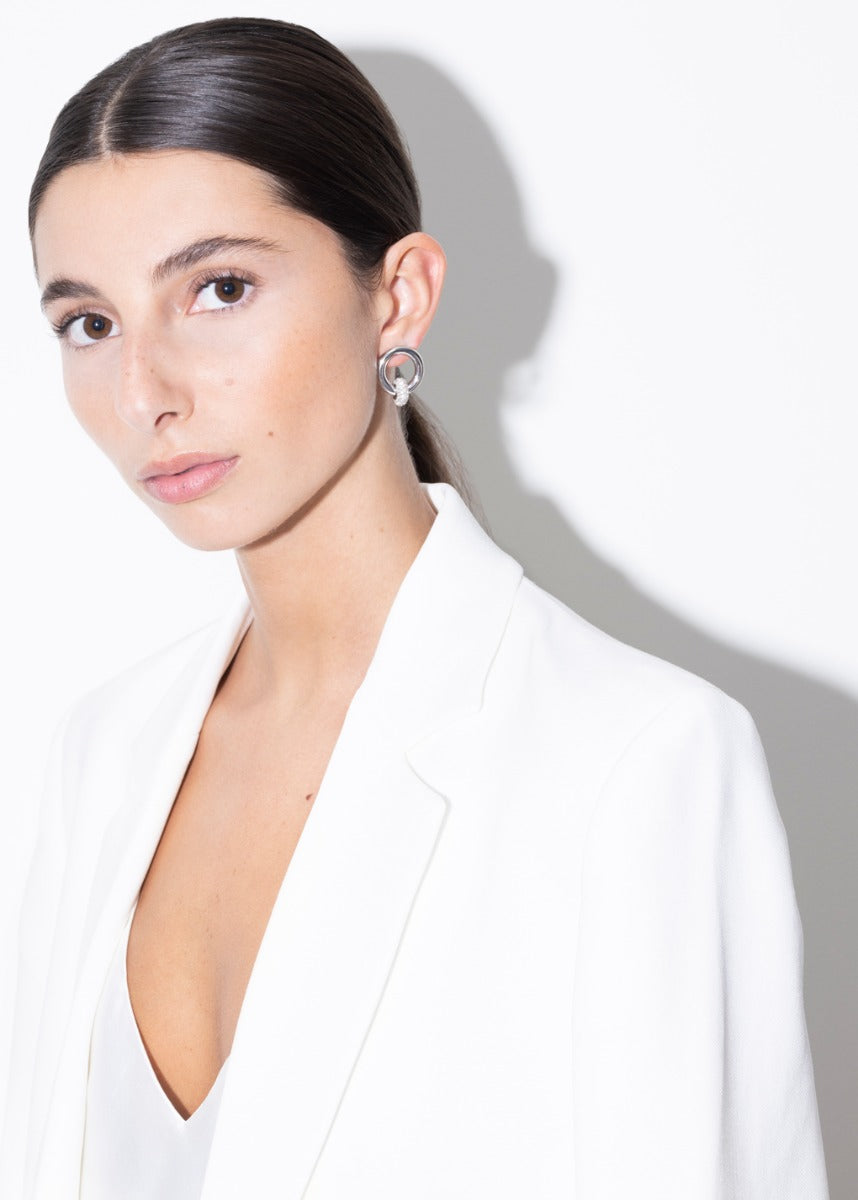 model wearing nina earrings in silver