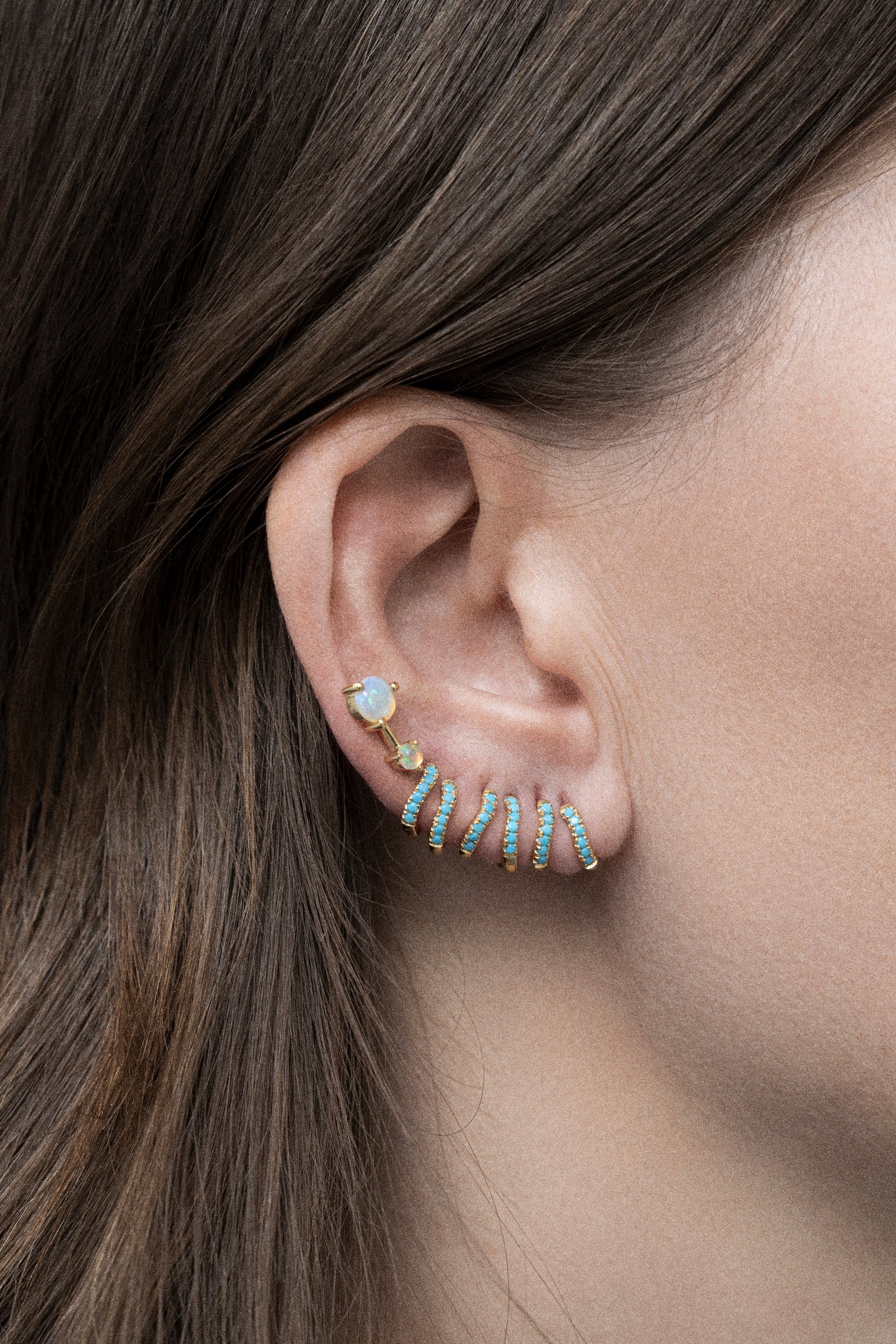 aros cate de 5 mm en 18k con turquesa